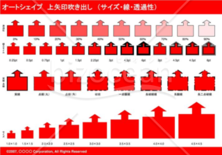 オートシェイプ　上矢印吹き出し　（サイズ・線・透過性）　（レッド）