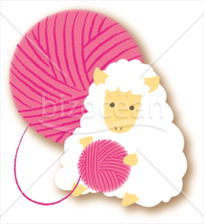 ピンクの毛糸を抱えている羊イラスト