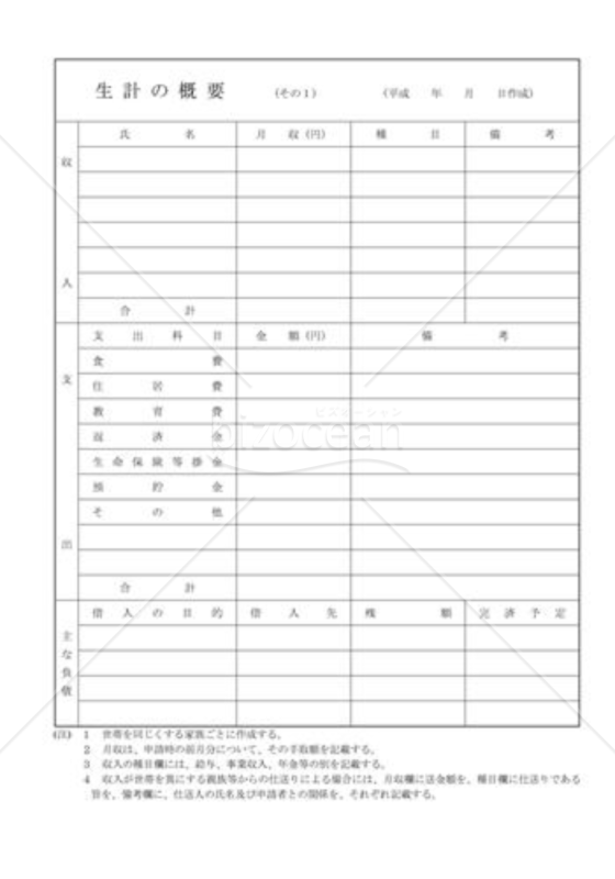 生計の概要を記載した書面