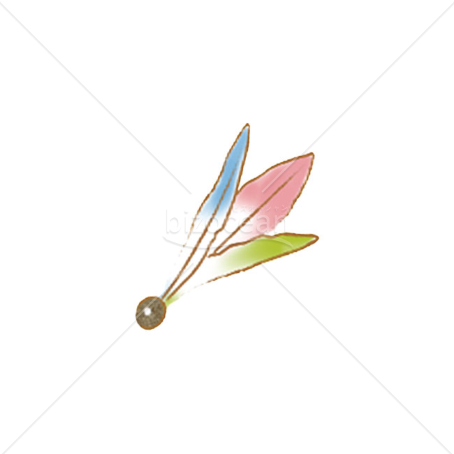 「イラスト」青・ピンク・緑の羽子板の羽
