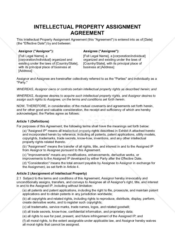 〔参考和訳付〕INTELLECTUAL PROPERTY ASSIGNMENT AGREEMENT（知的財産権譲渡契約書）