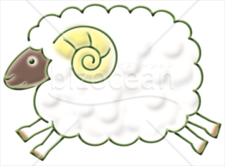 緑の輪郭でデザインされた羊イラスト