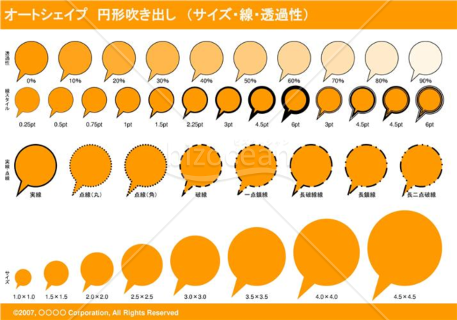 オートシェイプ　円形吹き出し　（サイズ・線・透過性）(オレンジ)