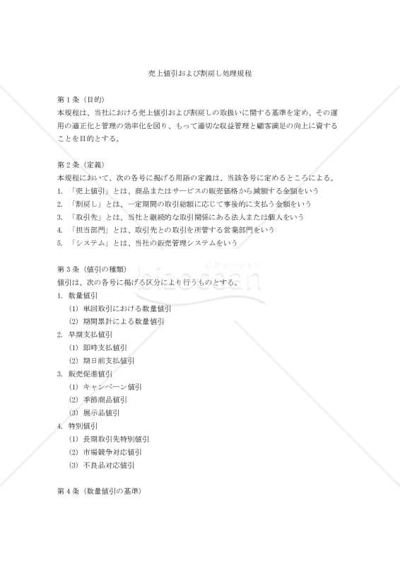 売上値引および割戻し処理規程