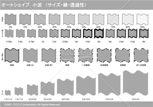 オートシェイプ　小波　（サイズ・線・透過性）（グレイ）