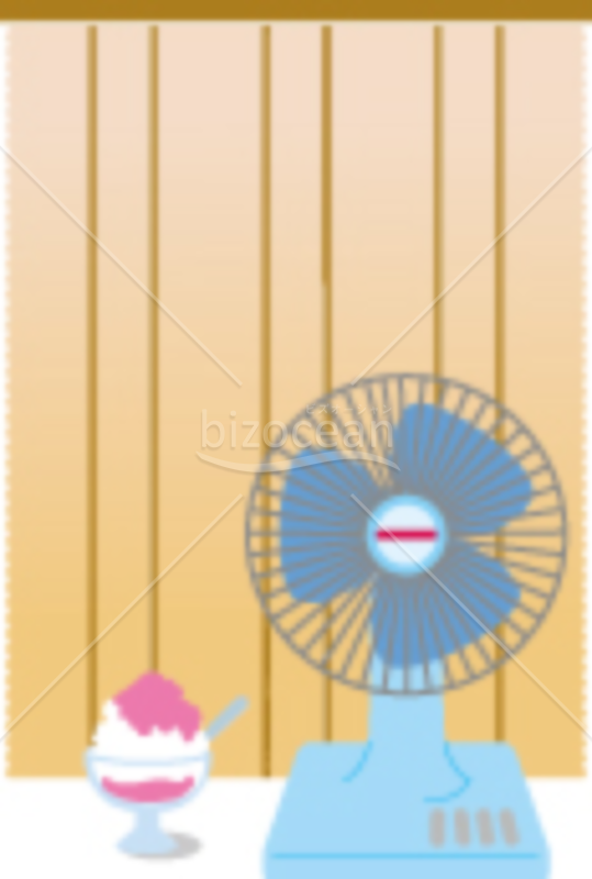 扇風機とかき氷とすだれの残暑見舞いイラスト