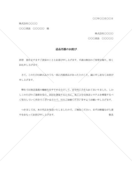 商品の損の詫び状
