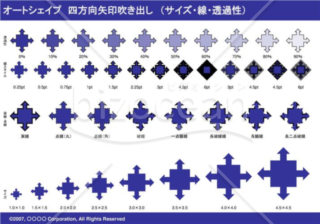 オートシェイプ　四方向矢印吹き出し　（サイズ・線・透過性）　（ネイビー）