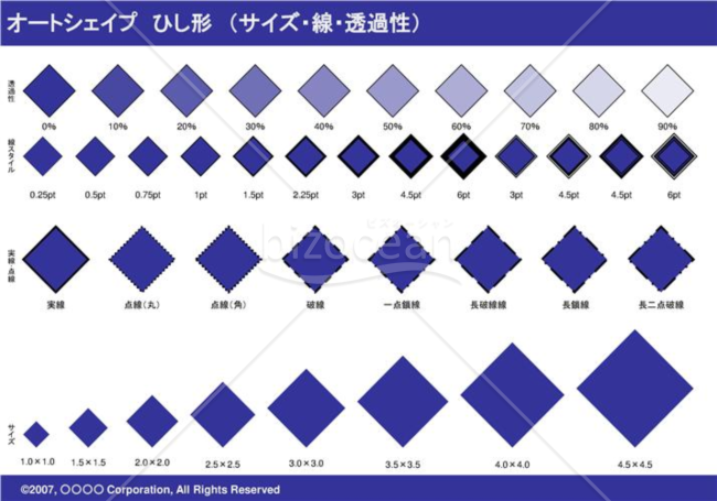 オートシェイプ　ひし形　（サイズ・線・透過性）（ネイビー）