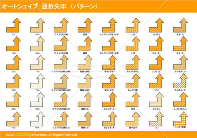 オートシェイプ　屈折矢印　（パターン）（オレンジ）