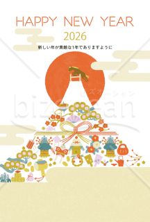 【2026年】版画風の馬とだるまの和風年賀状（年賀状メール素材）