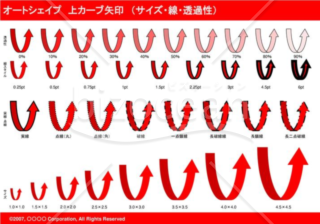 オートシェイプ　上カーブ矢印　（サイズ・線・透過性）　（レッド）