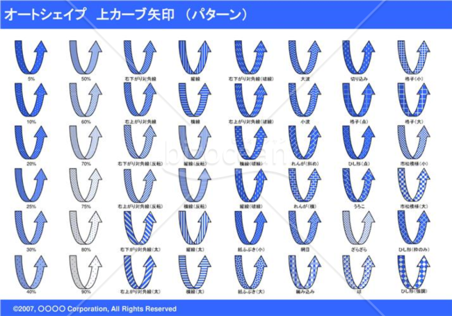 オートシェイプ　上カーブ矢印　（パターン）　（ブルー）