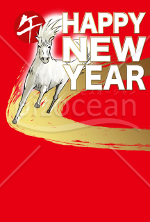 全力で走る馬　背景赤