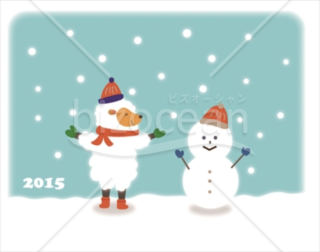 雪だるまと同じポーズをとる2015の羊イラスト