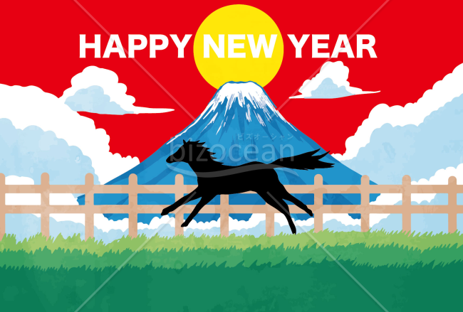 自然の景色で走る馬　背景赤