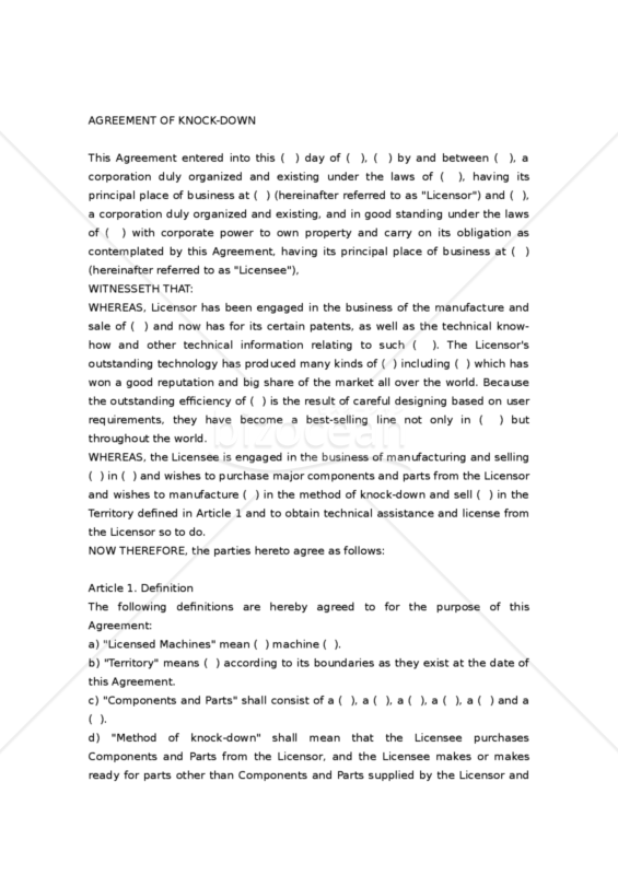 【和・英対訳】ノックダウン契約書(4a001)／AGREEMENT OF KNOCK-DOWN