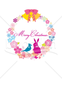 小鳥とうさぎがリースに乗ったクリスマスカード