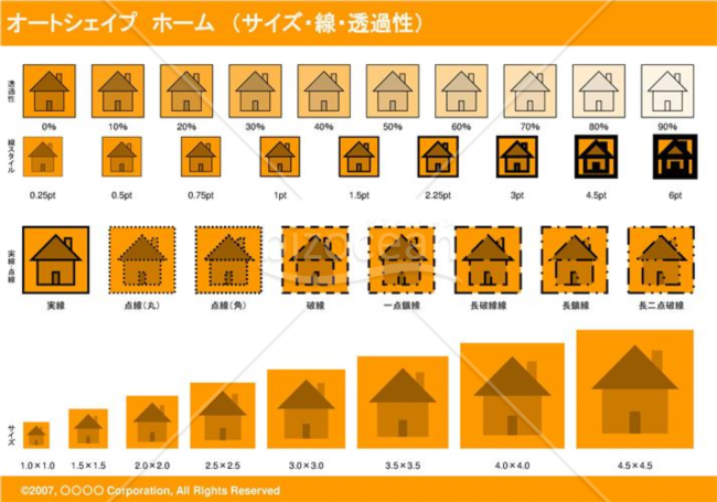 オートシェイプ　ホーム　（サイズ・線・透過性）(オレンジ)