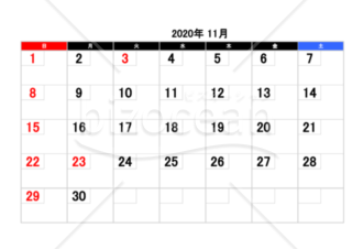 2020年１１月　カレンダー　PDF　無料