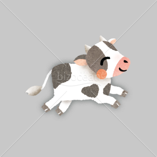 「イラスト」ニコニコ走るウシ
