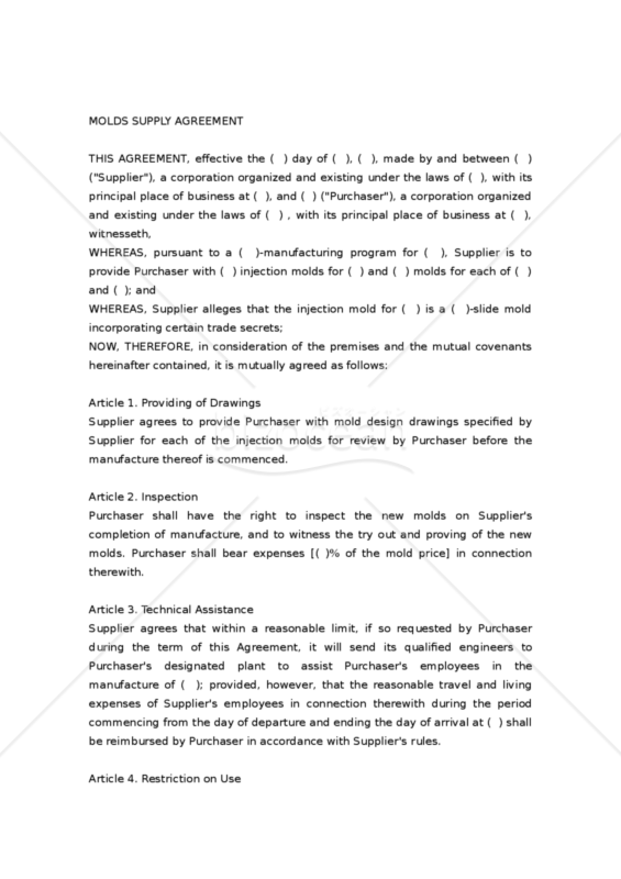 【和・英対訳】供給契約書(金型)(4a022)／MOLDS SUPPLY AGREEMENT