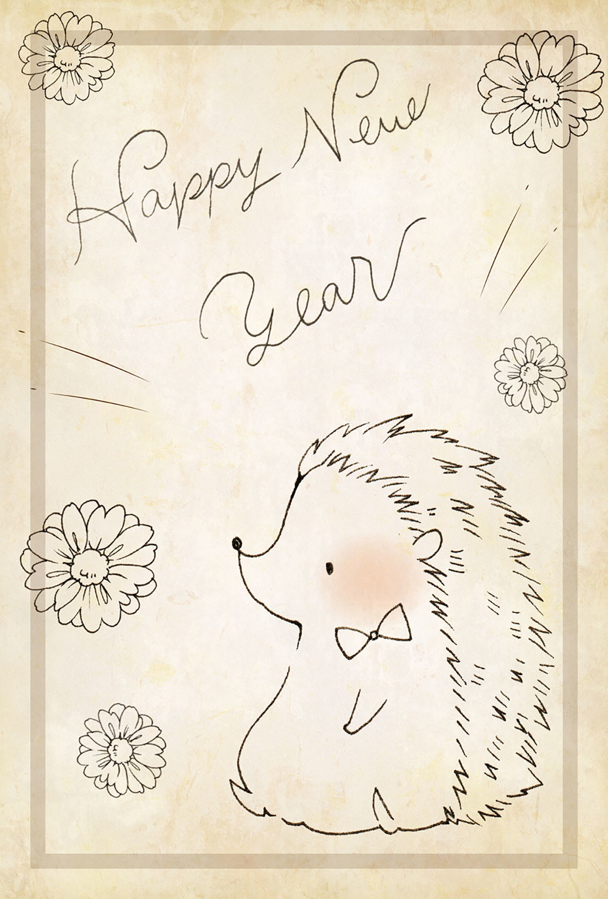 年賀状 手描き ペン画 ハリネズミ ねずみ年 Bizocean ビズオーシャン