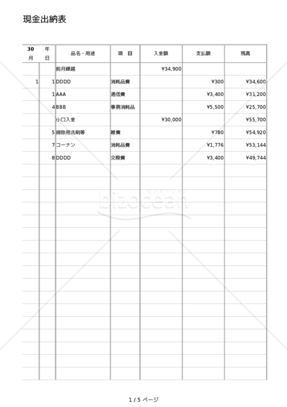 現金出納表　集計機能付き（スマホ入力可）