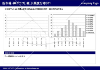 折れ線・棒グラフ［縦］（頻度分布）01（Navy）