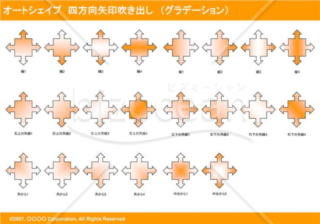 オートシェイプ　四方向矢印吹き出し　（グラデーション）　（オレンジ）