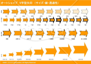 オートシェイプ　Ｖ字型矢印　（サイズ・線・透過性）　（オレンジ）