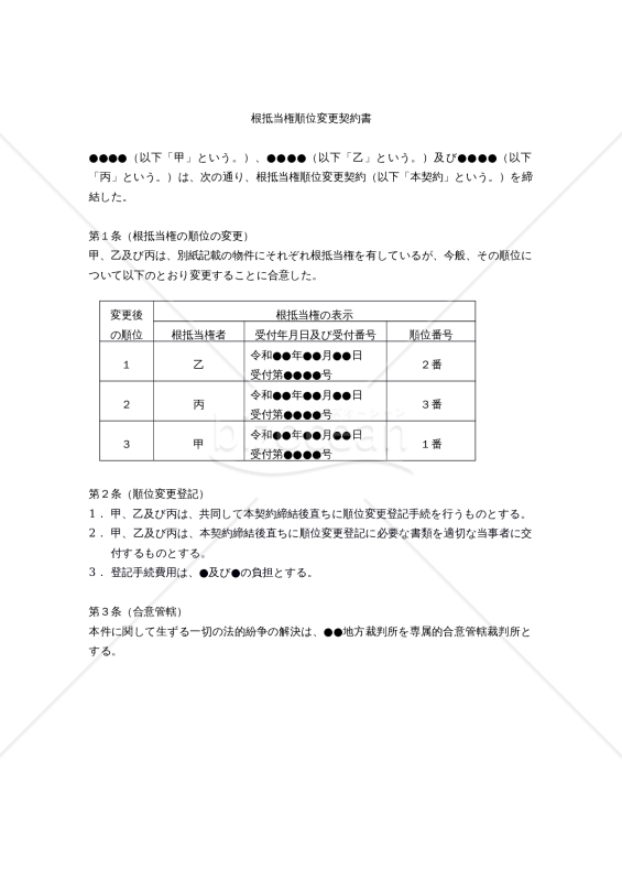 【改正民法対応版】根抵当権順位変更契約書