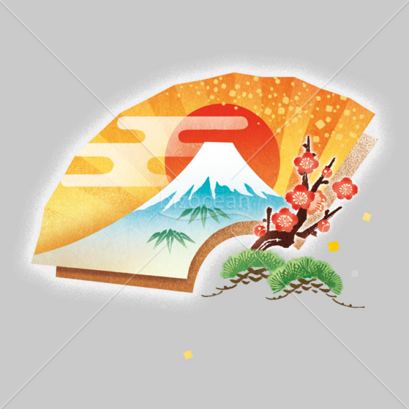 「イラスト」扇・富士山と松竹梅