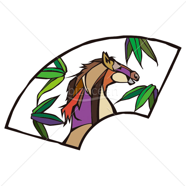 【2026年】「イラスト」ステンドグラス風の扇に描かれた馬と竹