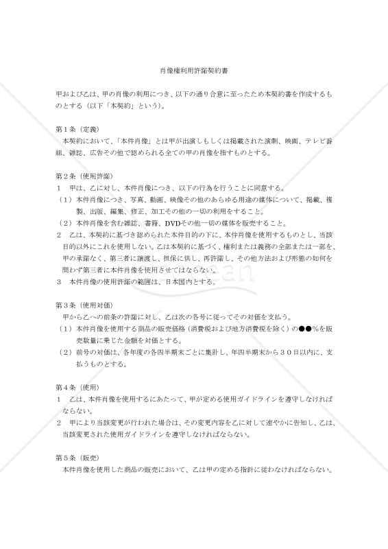 【改正民法対応版】肖像権利用許諾契約書〔許諾者有利版〕