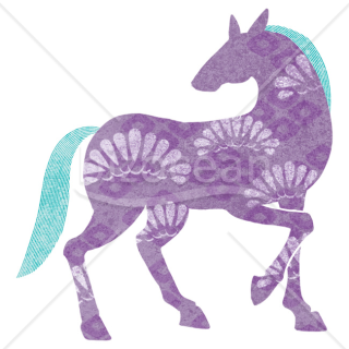 【2026年】「イラスト」鹿の子菱と松模様をまとった紫の馬