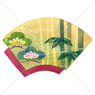 【2026年】「イラスト」水彩風の扇面に描かれた松と竹