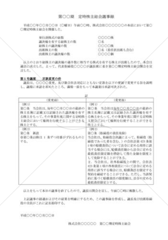 （株主総会議事録）定款変更