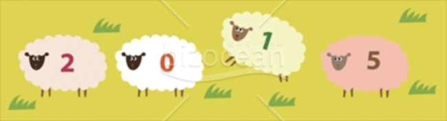 1匹1匹に2015の文字が書かれたかわいい羊のイラスト