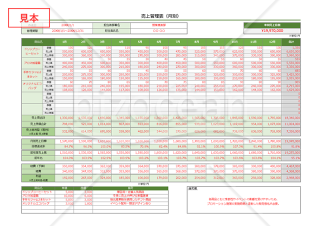 売上実績（管理）表【月別（年間）】【グリーン・グレー】