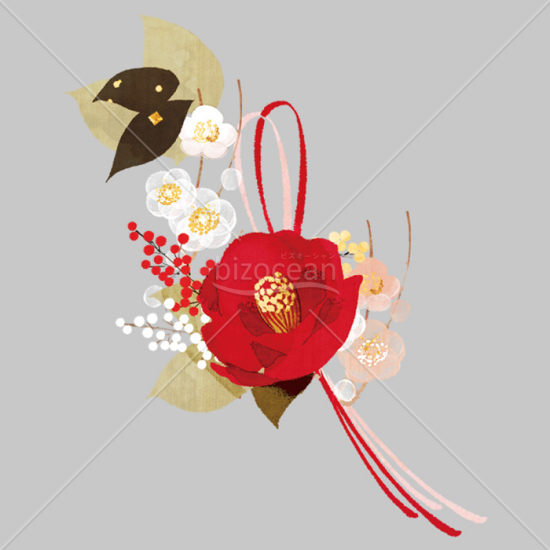 「イラスト」椿の花の飾り
