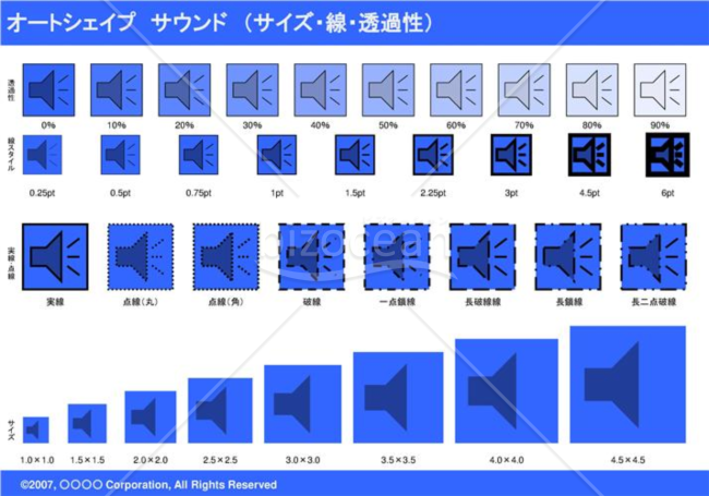 オートシェイプ　サウンド　（サイズ・線・透過性）(ブルー)
