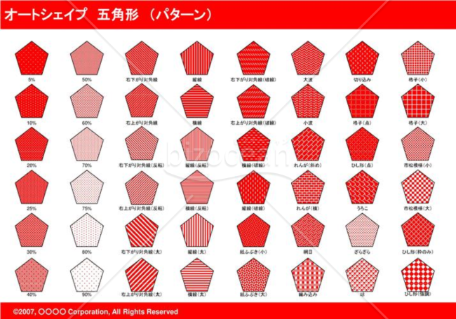 オートシェイプ　五角形　（パターン）（レッド）
