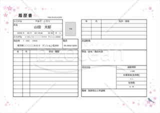 桜と鳥のイラストで飾られた履歴書