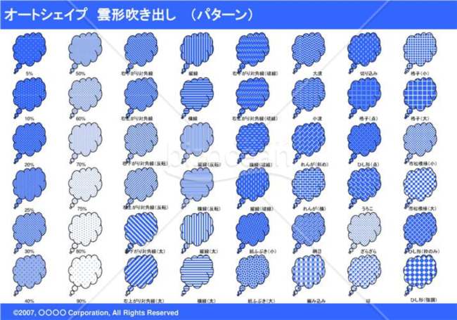 オートシェイプ　雲形吹き出し　（パターン）(ブルー)