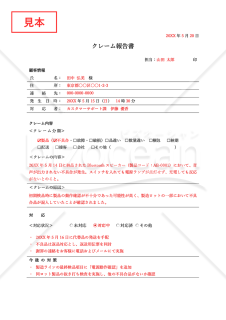 クレーム報告書（罫線版）【分類別】・Word【見本付き】