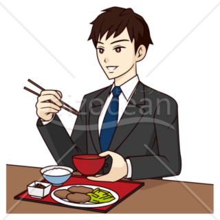 レストランで食事している男性のイラスト