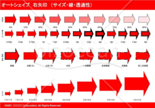 オートシェイプ　右矢印　（サイズ・線・透過性）（レッド）