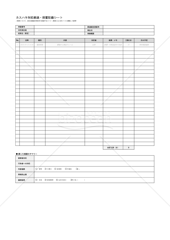 カスハラ対応経過・措置記録シート