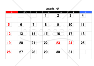 カレンダー　２０２０年７月　PDF　無料